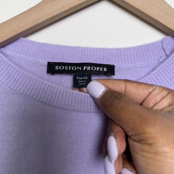 Boston Proper Women 100% Cashmere Sweater XS Lavender Puff Sleeve Button Cuff - Picture 4 of 11